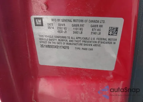 2014 Chevrolet Impala Limited Lt from USA, damaged, VIN 2G1WB5E3XE1174215